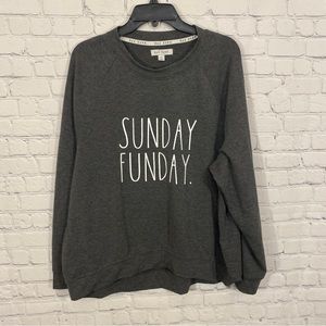 Rae Dunn Womens Sweatshirt 1X Gray Crew Neck Long Sleeve Sunday Funday